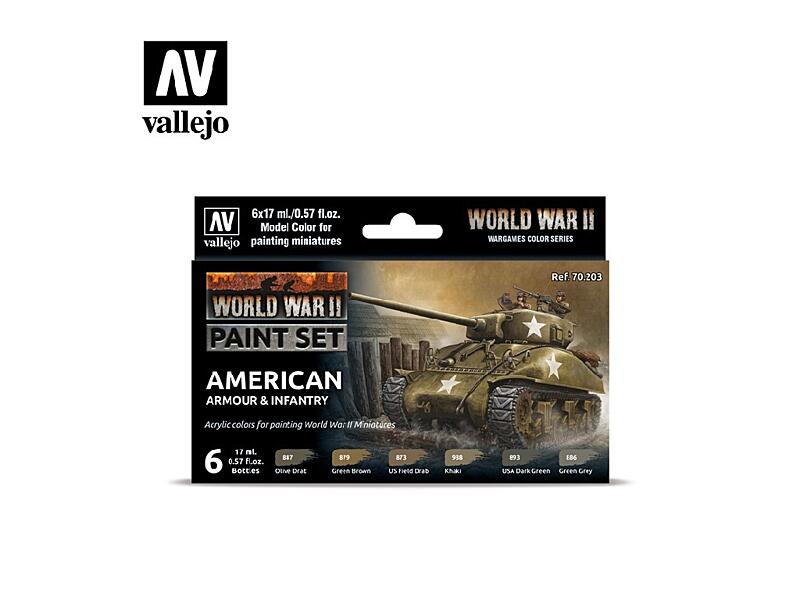 Vallejo - Model Color Set 70203 WWII American Armour and Infantry 6x17 ml.
