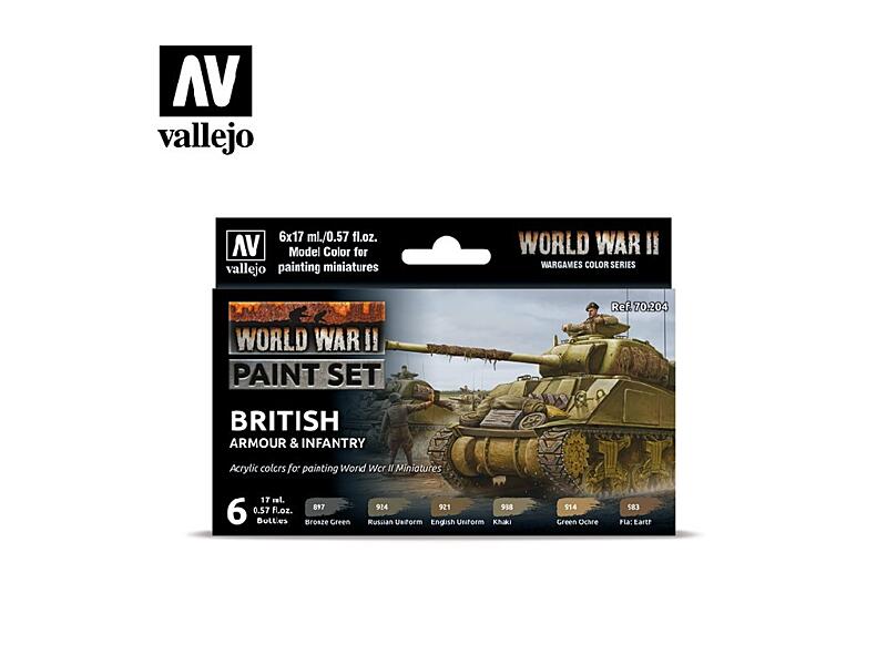 Vallejo - Model Color Set 70204 WWII British Armour and Infantry 6x17 ml.