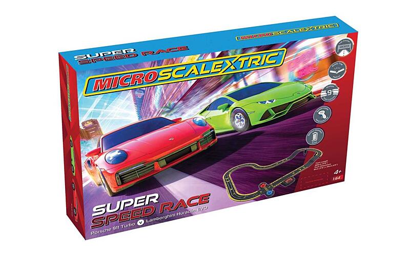 Autodráha MICRO Scalextric G1178M - Super Speed Race Set - Lamborghini vs Porsche (Battery Powered) 1:64