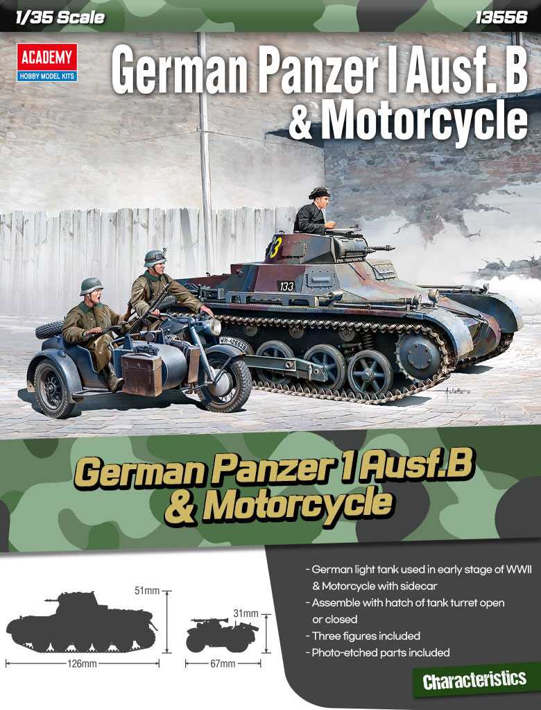 Academy - 13556 - German Panzer I Ausf.B & Motorcycle 1:35